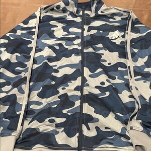 Adidas Men's Gray and Blue Camo Jacket